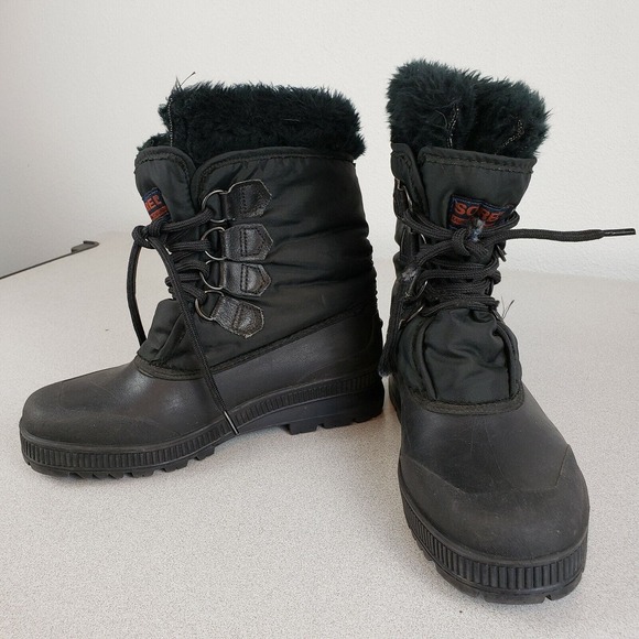 Sorel Womens Black Faux Fur Mid Calf Lace Up Round Toe Winter Boots Size 8 - Picture 3 of 9